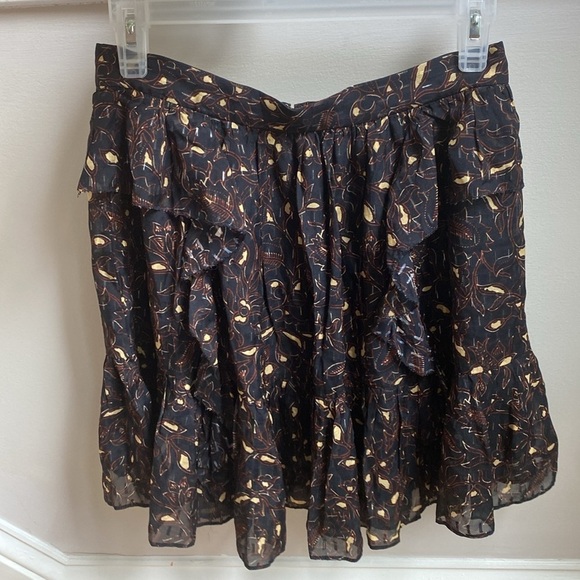 Ulla Johnson Zea Skirt in Jet Floral Vine Metallic Mini Skirt Ruffle Size 2 - Picture 5 of 14